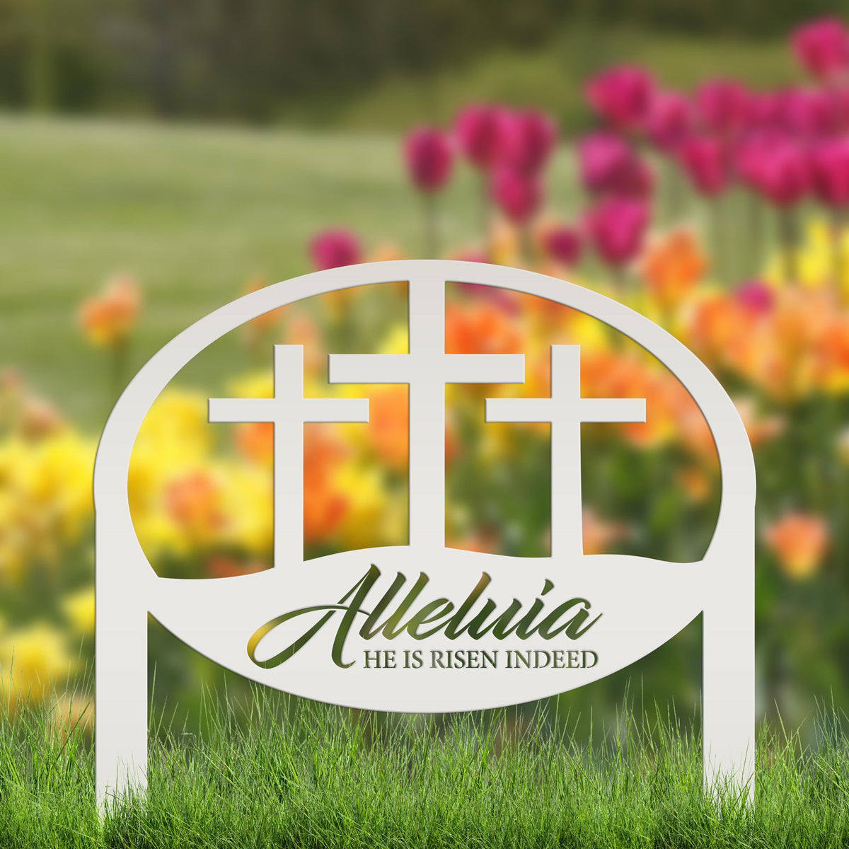 Easter Decor - He is Risen Indeed Yard Sign - Religious Metal Art