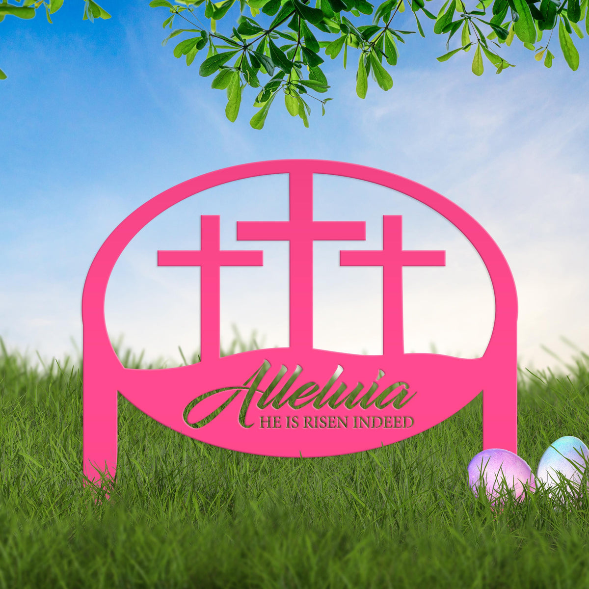 Easter Decor - He is Risen Indeed Yard Sign - Religious Metal Art