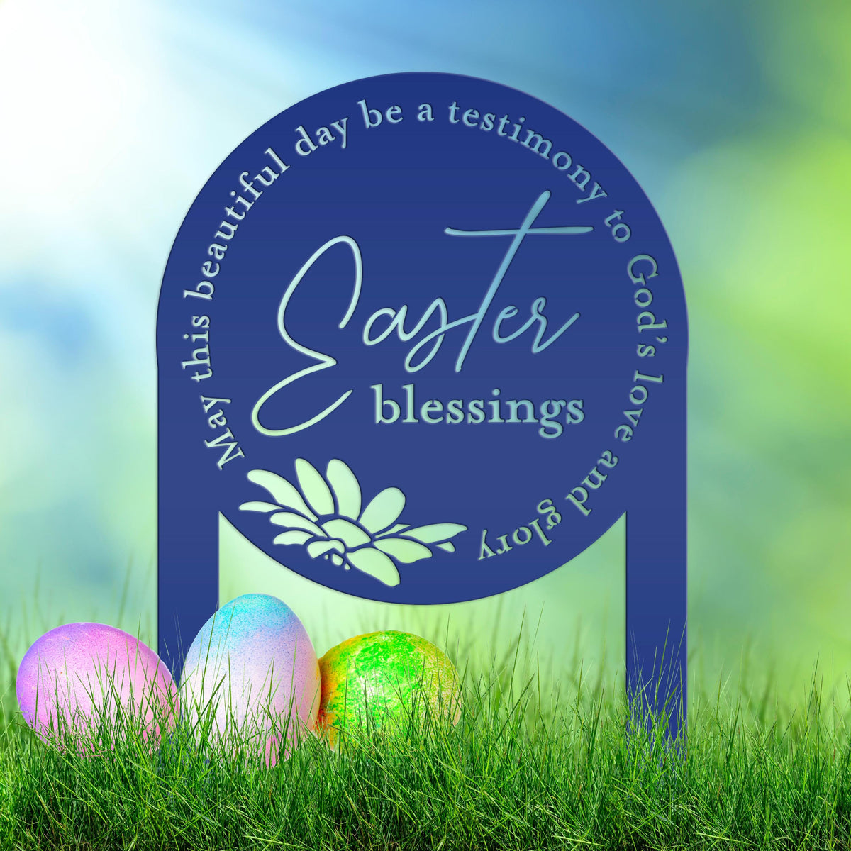 Metal Easter Blessings Metal Yard Stake - Outdoor Easter Decor