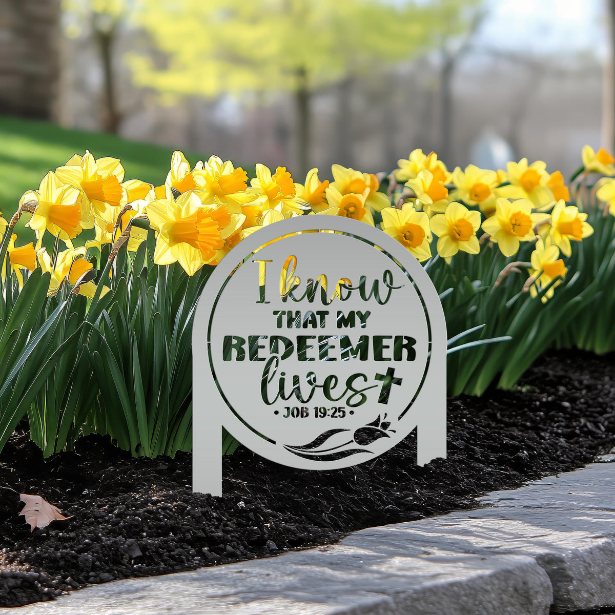 Outdoor Christian Easter Metal Yard Stake - Christian Gift - Pastor Gift - Bible Verse Art - Job 19:25