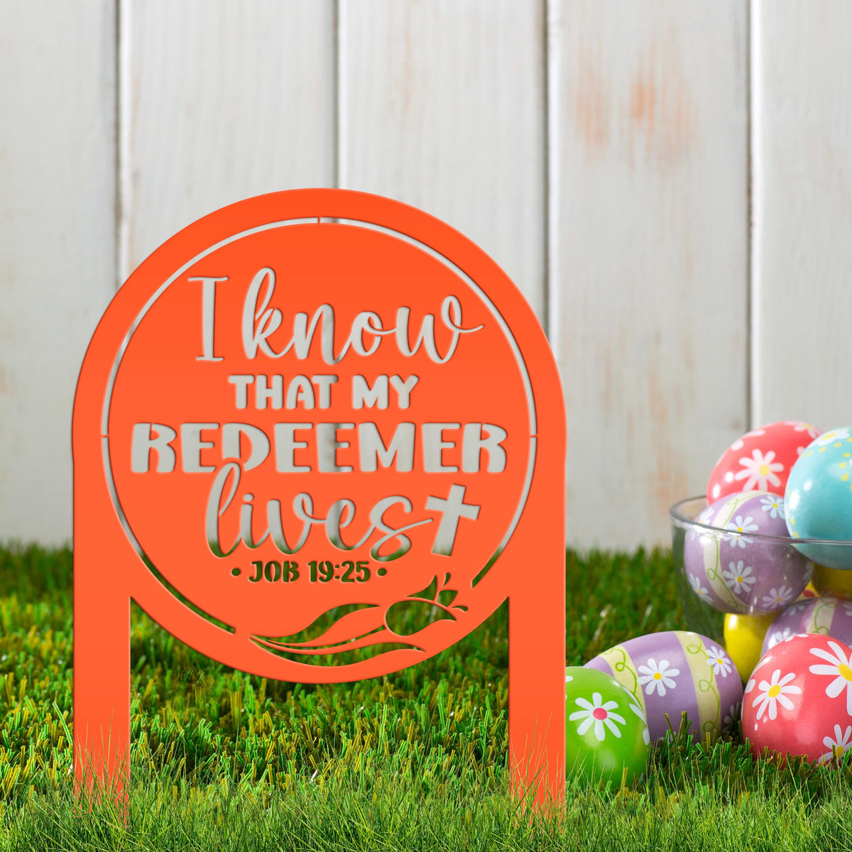 Outdoor Christian Easter Metal Yard Stake - Christian Gift - Pastor Gift - Bible Verse Art - Job 19:25