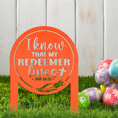 Outdoor Christian Easter Metal Yard Stake - Christian Gift - Pastor Gift - Bible Verse Art - Job 19:25