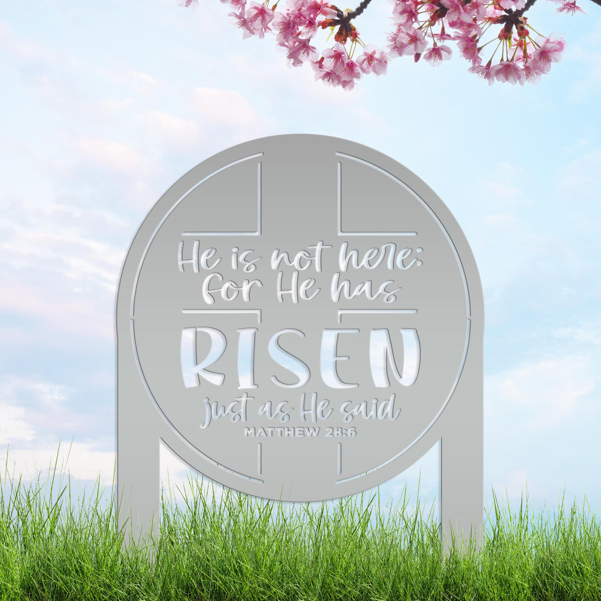 Metal Outdoor Easter Yard Stake - He Is Risen Christian Easter Decor
