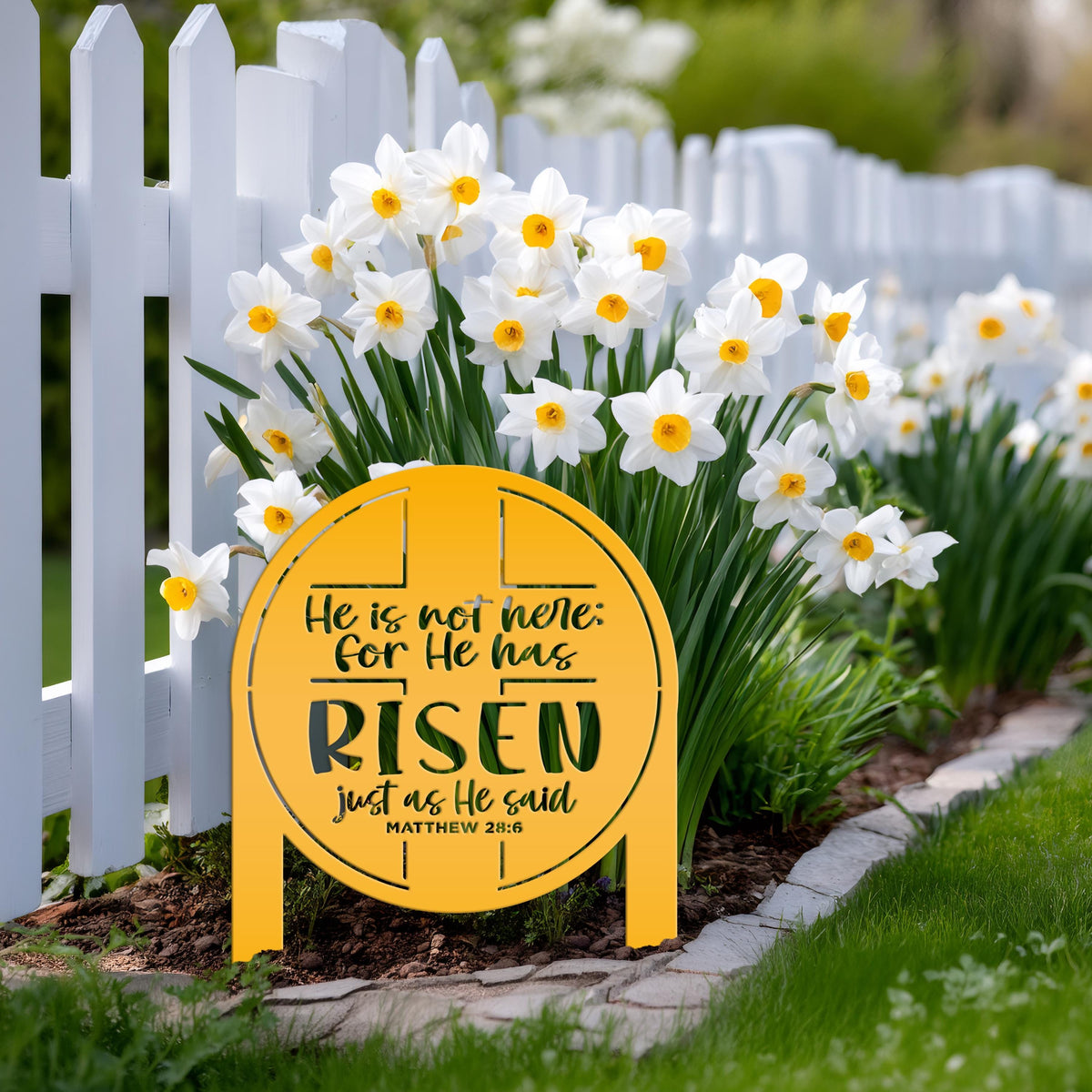 Metal Outdoor Easter Yard Stake - He Is Risen Christian Easter Decor