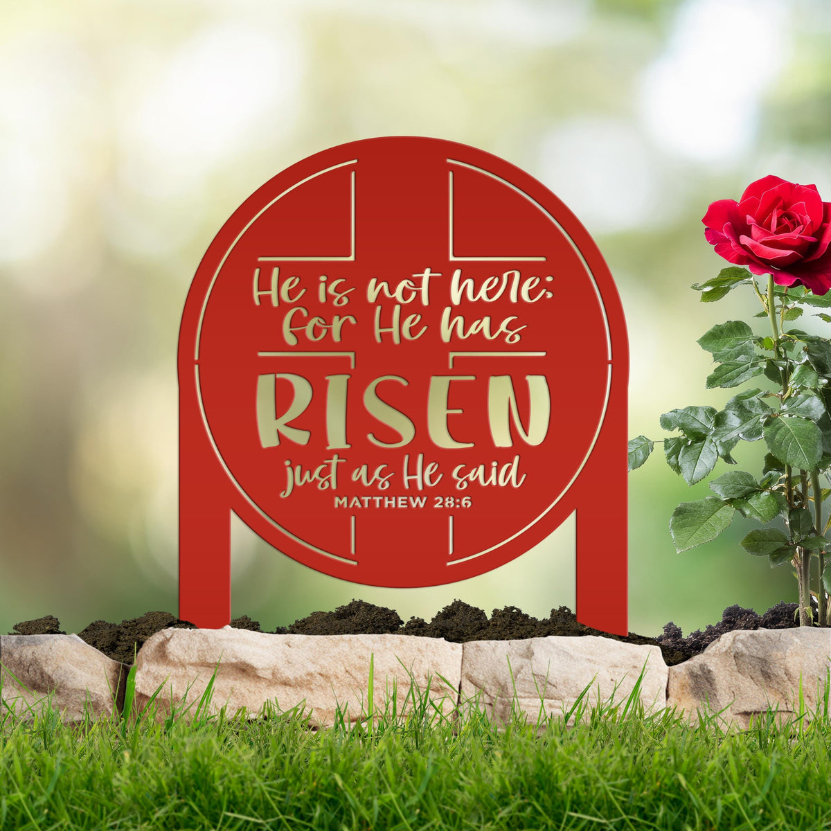 Metal Outdoor Easter Yard Stake - He Is Risen Christian Easter Decor