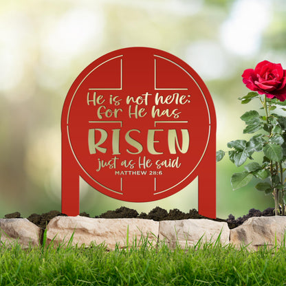 Metal Outdoor Easter Yard Stake - He Is Risen Christian Easter Decor