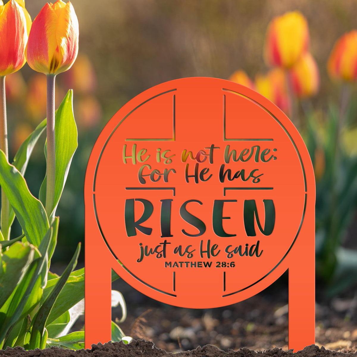 Metal Outdoor Easter Yard Stake - He Is Risen Christian Easter Decor