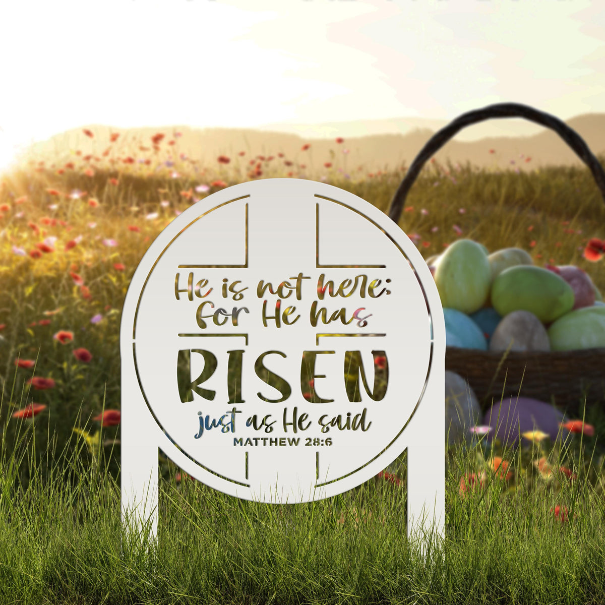Metal Outdoor Easter Yard Stake - He Is Risen Christian Easter Decor