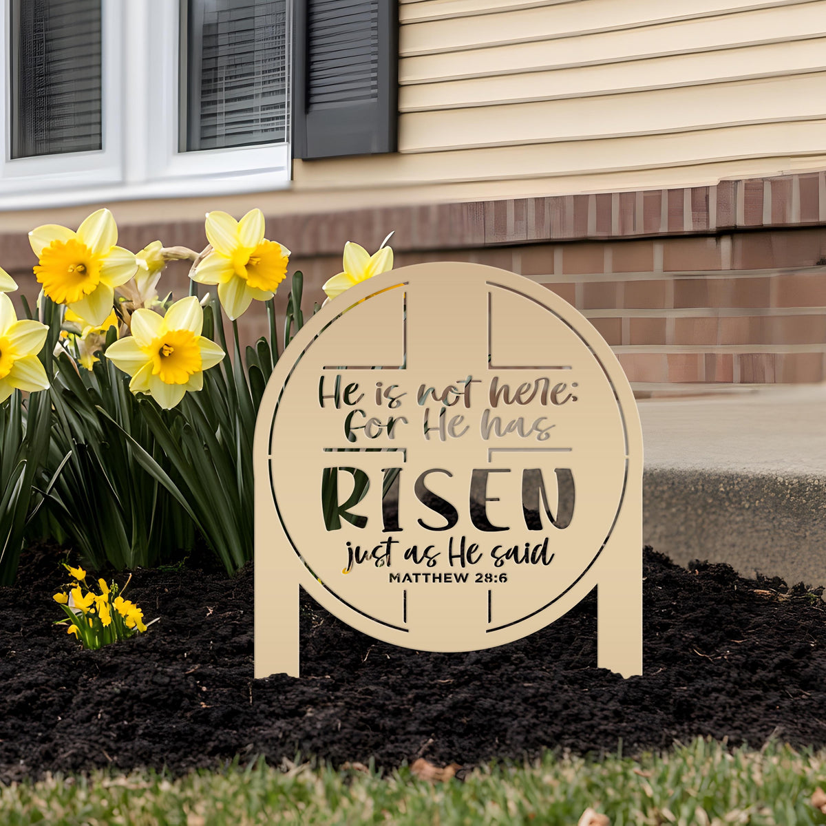 Metal Outdoor Easter Yard Stake - He Is Risen Christian Easter Decor