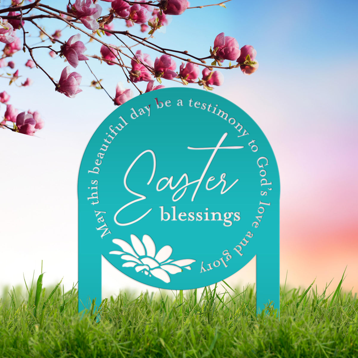 Metal Easter Blessings Metal Yard Stake - Outdoor Easter Decor