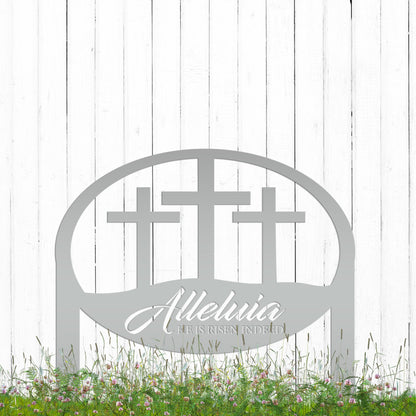 Easter Decor - He is Risen Indeed Yard Sign - Religious Metal Art