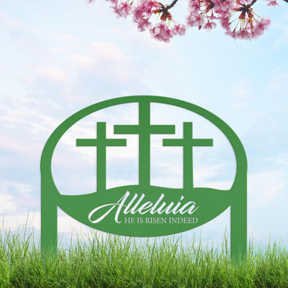 Easter Decor - He is Risen Indeed Yard Sign - Religious Metal Art