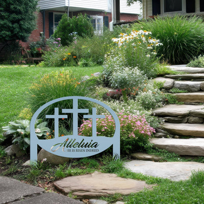 Easter Decor - He is Risen Indeed Yard Sign - Religious Metal Art