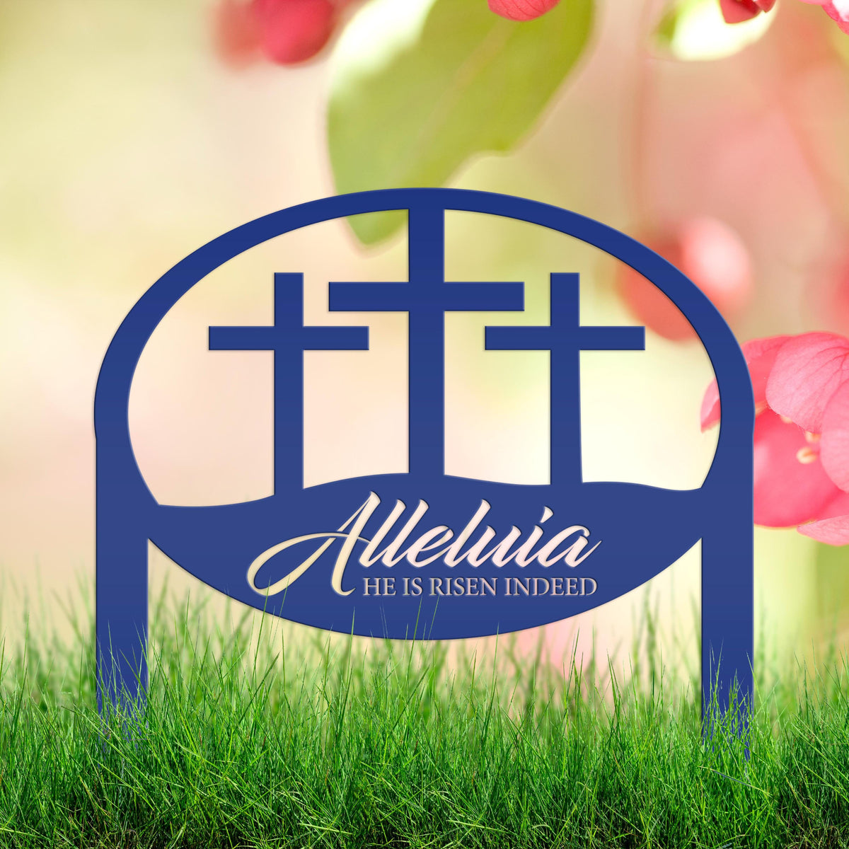 Easter Decor - He is Risen Indeed Yard Sign - Religious Metal Art