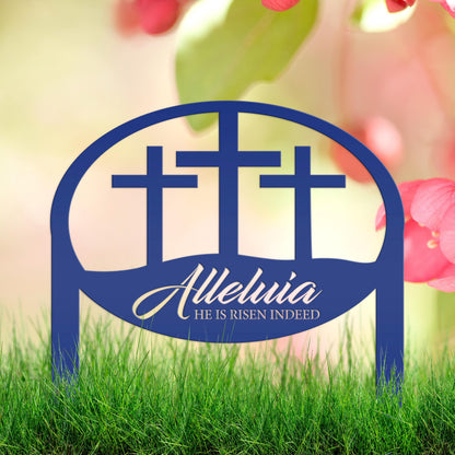 Easter Decor - He is Risen Indeed Yard Sign - Religious Metal Art