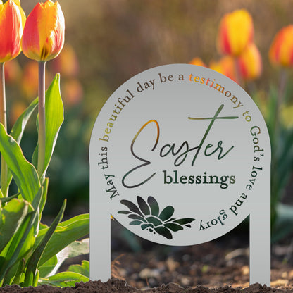 Metal Easter Blessings Metal Yard Stake - Outdoor Easter Decor
