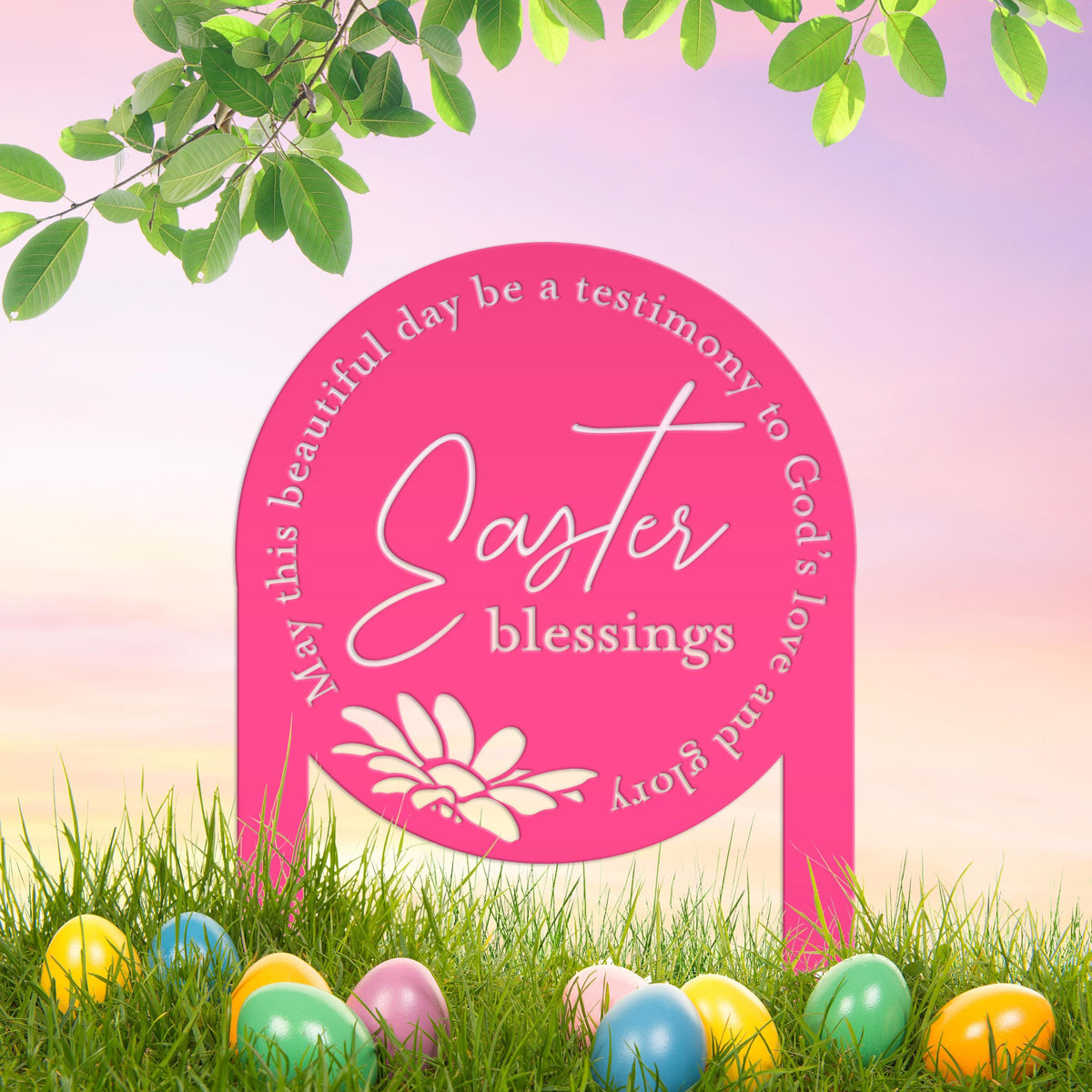 Metal Easter Blessings Metal Yard Stake - Outdoor Easter Decor