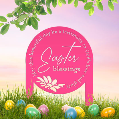 Metal Easter Blessings Metal Yard Stake - Outdoor Easter Decor