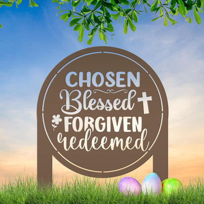 Christian Metal Yard Sign- Easter Decor - Blessed Yard Sign