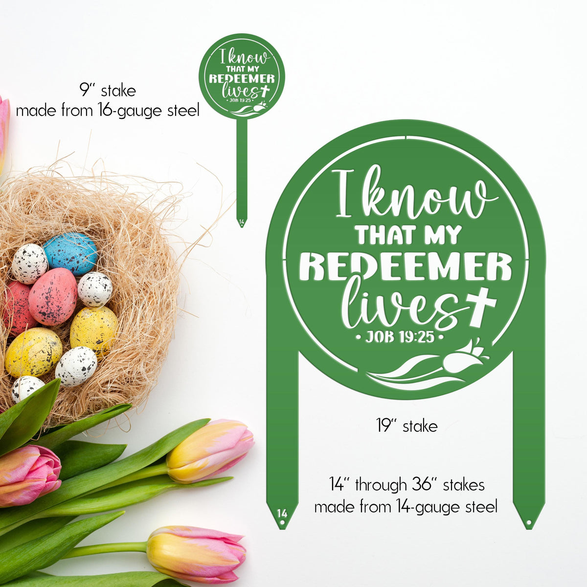 Outdoor Christian Easter Metal Yard Stake - Christian Gift - Pastor Gift - Bible Verse Art - Job 19:25
