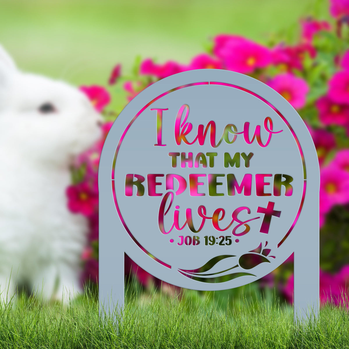 Outdoor Christian Easter Metal Yard Stake - Christian Gift - Pastor Gift - Bible Verse Art - Job 19:25