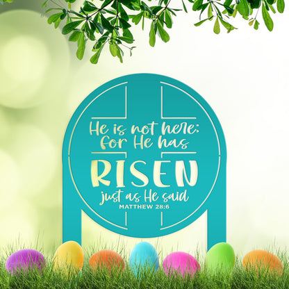 Metal Outdoor Easter Yard Stake - He Is Risen Christian Easter Decor