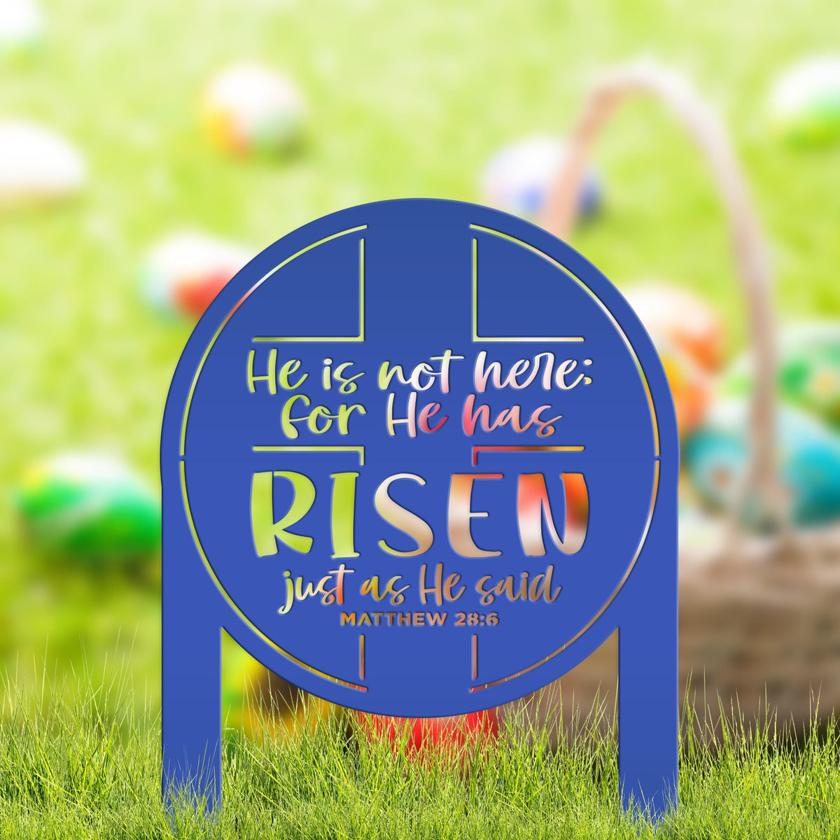 Metal Outdoor Easter Yard Stake - He Is Risen Christian Easter Decor