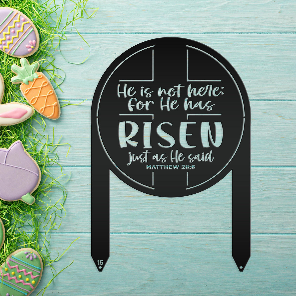Metal Outdoor Easter Yard Stake - He Is Risen Christian Easter Decor