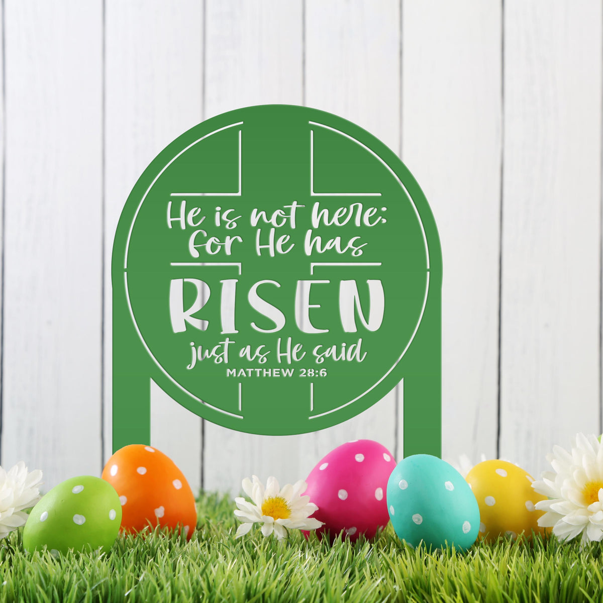Metal Outdoor Easter Yard Stake - He Is Risen Christian Easter Decor