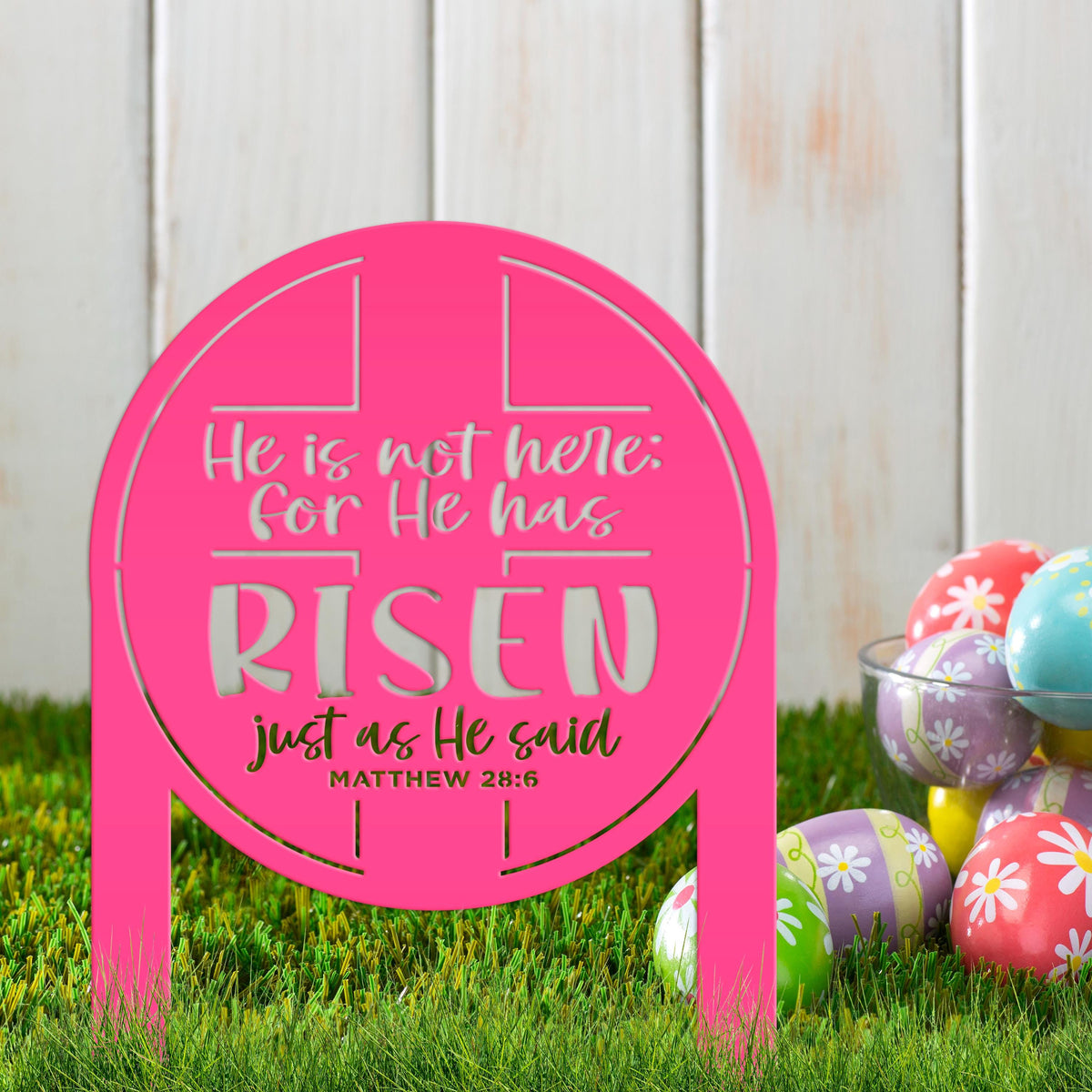Metal Outdoor Easter Yard Stake - He Is Risen Christian Easter Decor