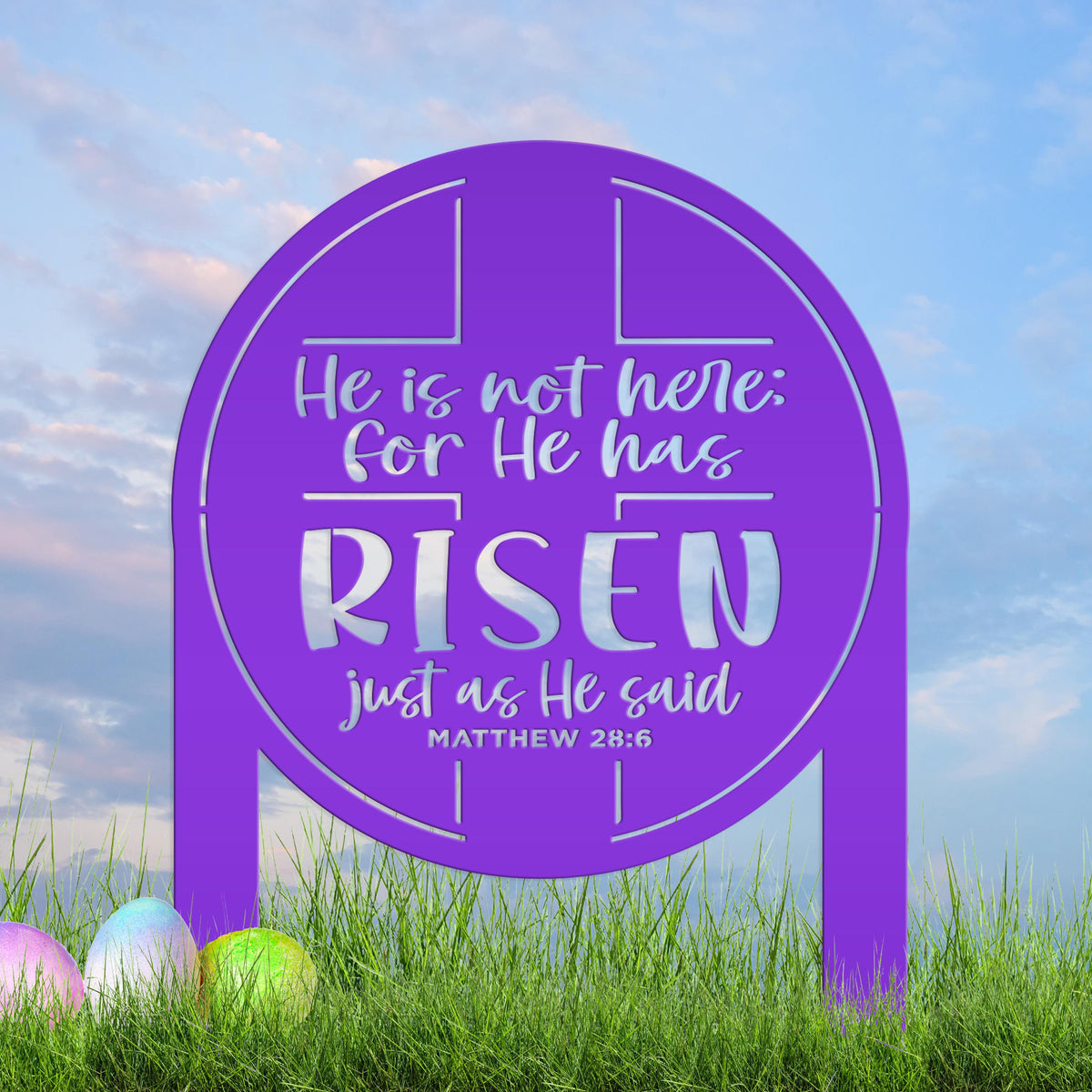 Metal Outdoor Easter Yard Stake - He Is Risen Christian Easter Decor