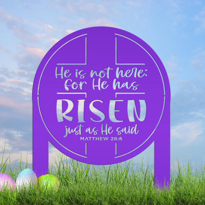 Metal Outdoor Easter Yard Stake - He Is Risen Christian Easter Decor