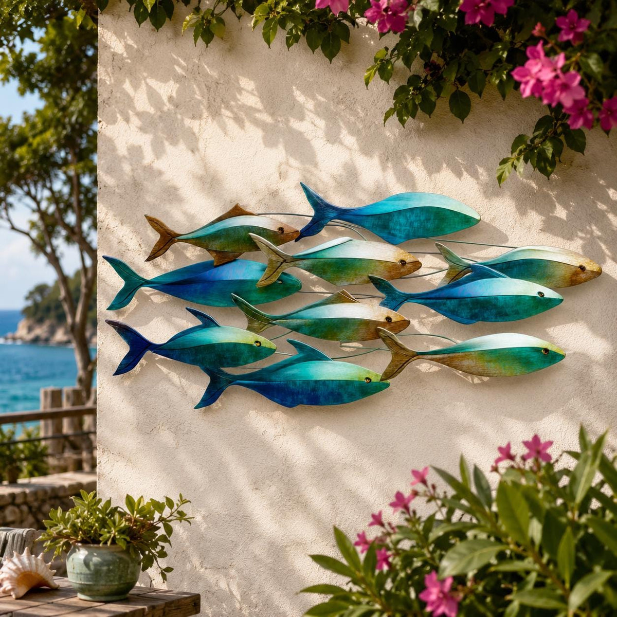 Coastal School of Fish Metal Wall Art, UV Printed Aluminum Ocean Decor