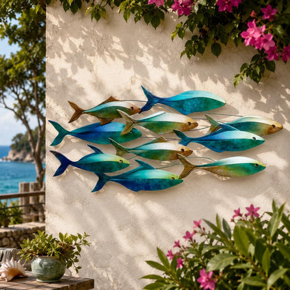 Coastal School of Fish Metal Wall Art, UV Printed Aluminum Ocean Decor