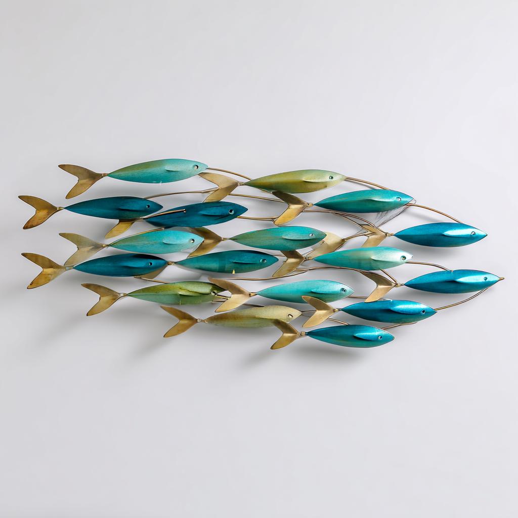 Coastal School of Fish Metal Wall Art, UV Printed Aluminum Ocean Decor