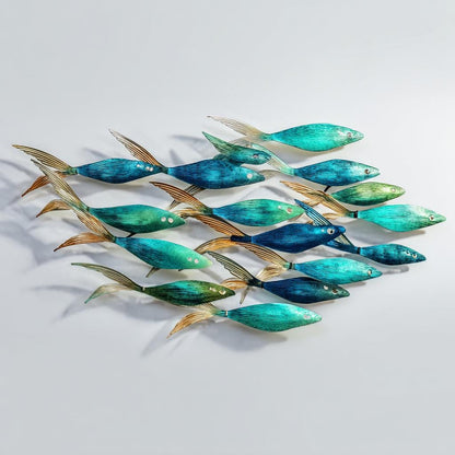 Coastal School of Fish Metal Wall Art, UV Printed Aluminum Ocean Decor