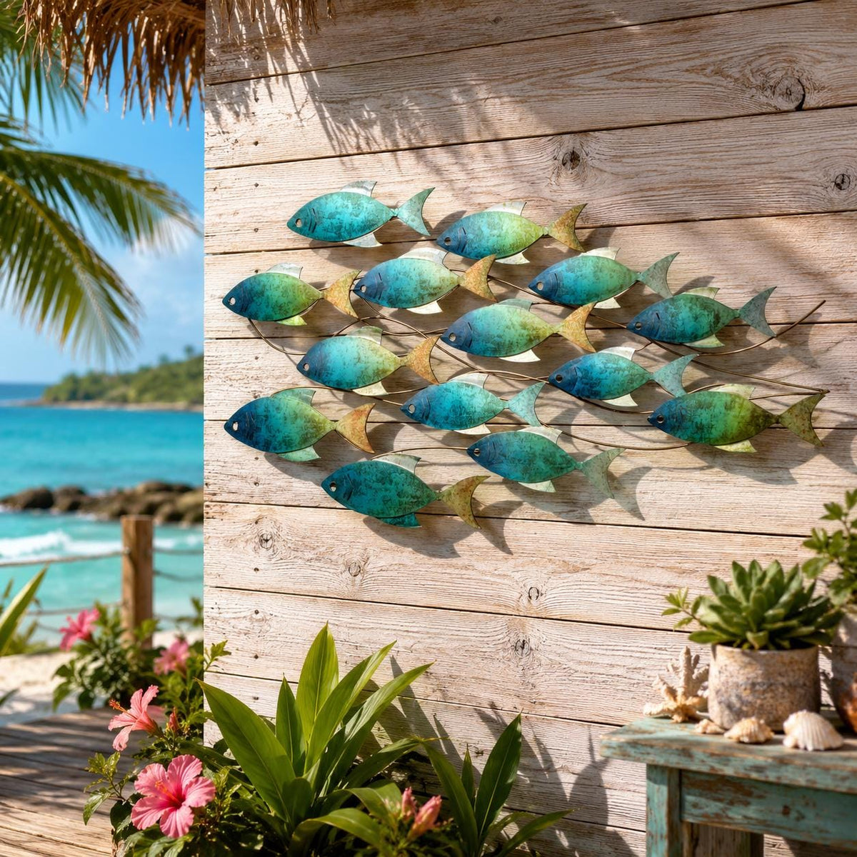 Coastal School of Fish Metal Wall Art, UV Printed Aluminum Ocean Decor