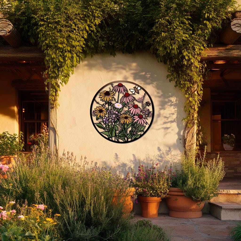 Botanical Dragonfly Metal Wall Art, UV Printed Wildflower Garden Decor Fall Season