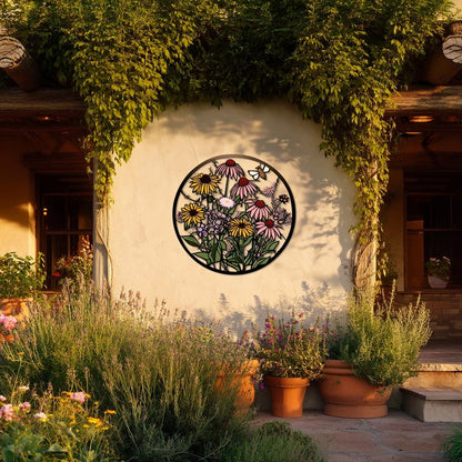Botanical Dragonfly Metal Wall Art, UV Printed Wildflower Garden Decor Fall Season