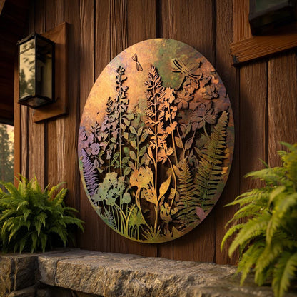 Botanical Dragonfly Metal Wall Art, UV Printed Wildflower Garden Decor Fall Season