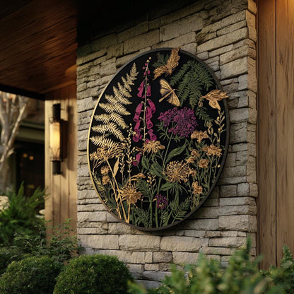 Botanical Dragonfly Metal Wall Art, UV Printed Wildflower Garden Decor Fall Season