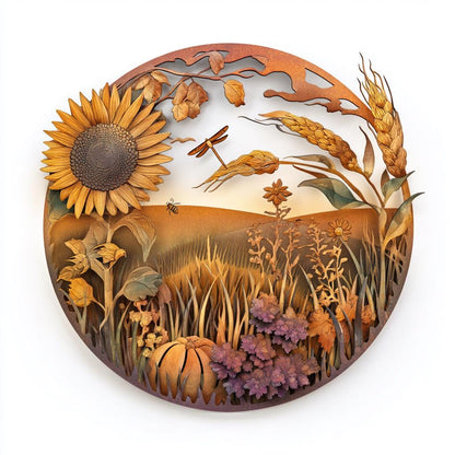 Harvest Meadow Metal Wall Art, Sunflower Butterfly Aluminum Sign, UV Printed Outdoor Decor