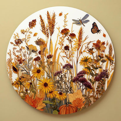 Harvest Meadow Metal Wall Art, Sunflower Butterfly Aluminum Sign, UV Printed Outdoor Decor