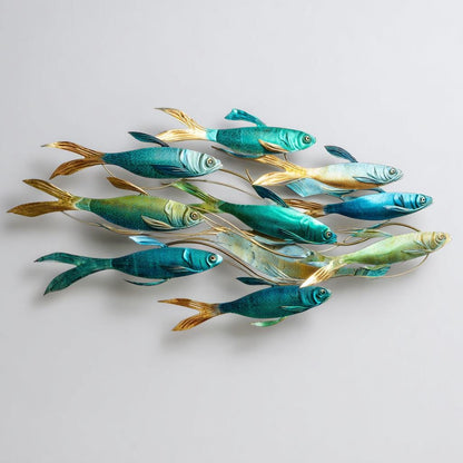 Coastal School of Fish Metal Wall Art, UV Printed Aluminum Ocean Decor