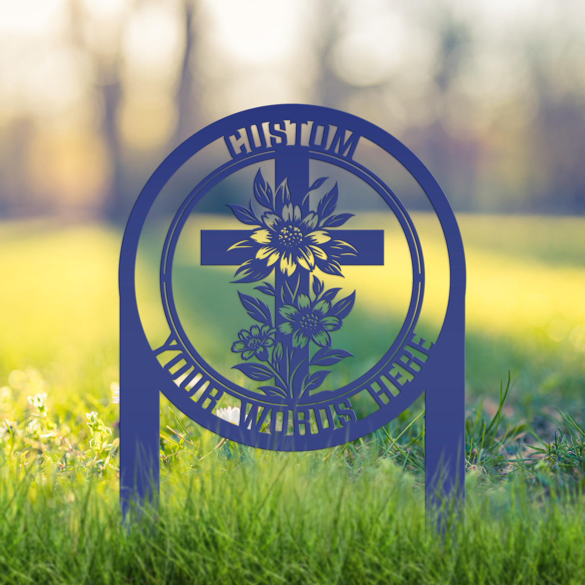 Christian Cross Garden Stake - Gravesite Memorial Metal Sign - Custom Family Name Lawn Art - Religious Yard Ornament - Faith Inspired Signs