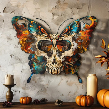 Butterfly Skull Metal Wall Art, UV Printed Aluminum Gothic Decor