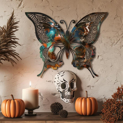 Butterfly Skull Metal Wall Art, UV Printed Aluminum Gothic Decor