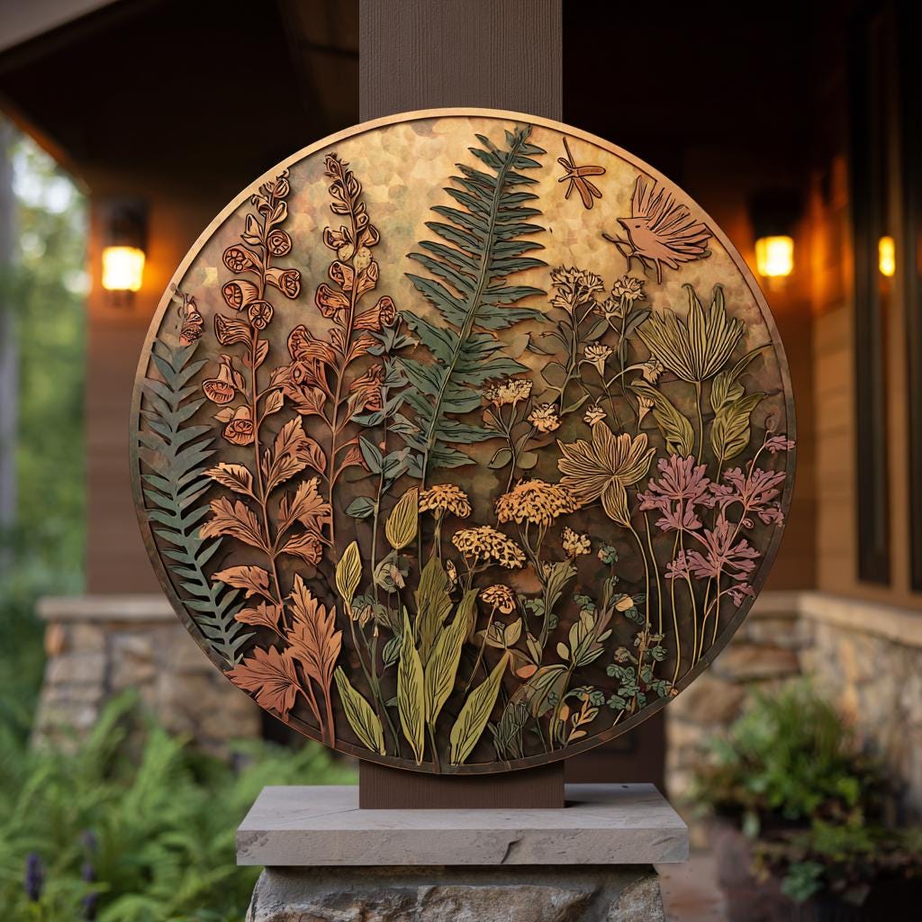 Botanical Dragonfly Metal Wall Art, UV Printed Wildflower Garden Decor Fall Season
