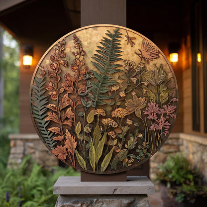 Botanical Dragonfly Metal Wall Art, UV Printed Wildflower Garden Decor Fall Season