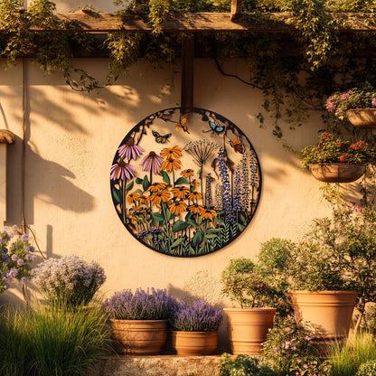 Botanical Dragonfly Metal Wall Art, UV Printed Wildflower Garden Decor Fall Season